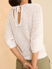 Love & Roses Ivory White Crochet Batwing Knit Top - Image 2 of 4