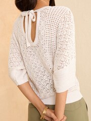 Love & Roses Ivory White Crochet Batwing Knit Top - Image 3 of 4