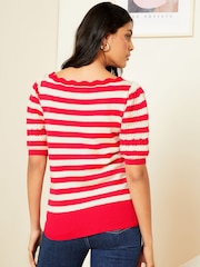 Love & Roses Red Pointelle Scallop Neck Knitted Top - Image 3 of 4