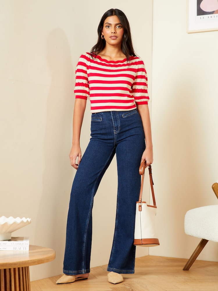 Love & Roses Red Pointelle Scallop Neck Knitted Top - Image 4 of 4