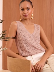 Love & Roses Rose Gold Metallic Cable Knitted Vest - Image 1 of 4