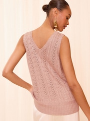 Love & Roses Rose Gold Metallic Cable Knitted Vest - Image 3 of 4