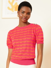 Love & Roses Pink Pointelle Scallop Neck Knitted Top - Image 1 of 4