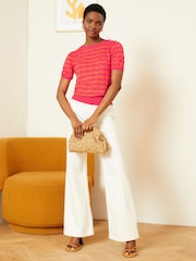 Love & Roses Pink Pointelle Scallop Neck Knitted Top - Image 3 of 4
