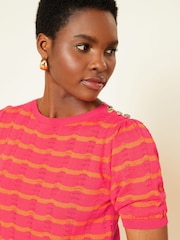 Love & Roses Pink Pointelle Scallop Neck Knitted Top - Image 4 of 4