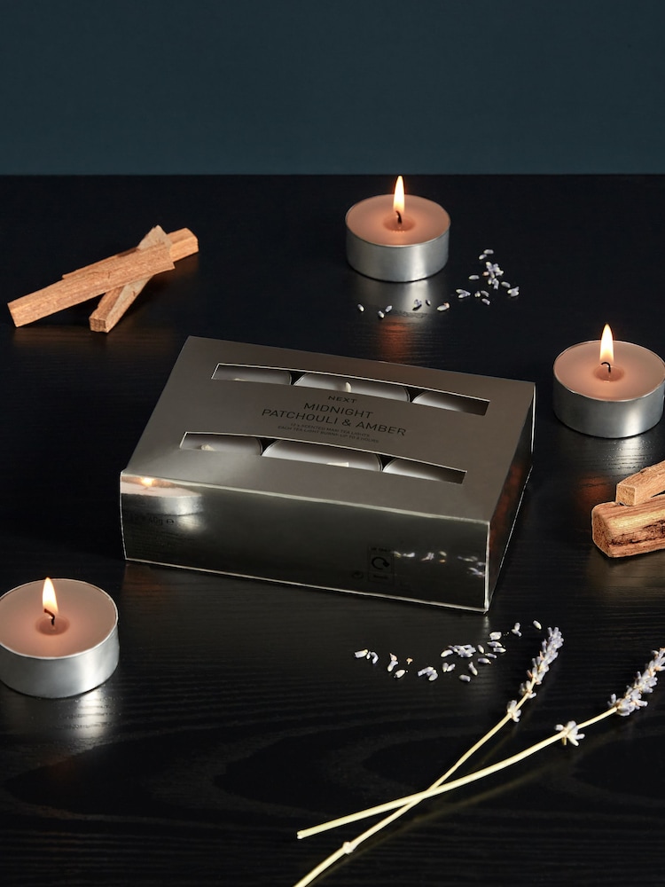 Silver Midnight Patchouli & Amber XL Tealights Scented Candle - Image 1 of 2 Silver Midnight Patchouli & Amber XL Tealights Scented Candle - Image 1 of 2