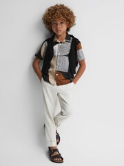 Reiss Tobacco/Navy Levy Teen Printed Cuban Collar Shirt - Image 1 of 6