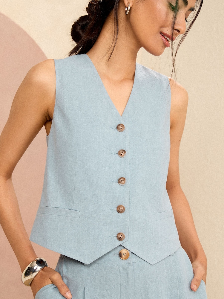 Love & Roses Blue Tailored Waistcoat With Linen - Image 1 of 4