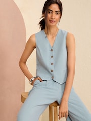 Love & Roses Blue Tailored Waistcoat With Linen - Image 2 of 4