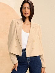 Love & Roses Beige Cropped Double Breasted Blazer With Linen - Image 1 of 4