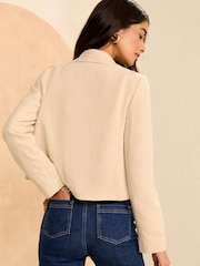 Love & Roses Beige Cropped Double Breasted Blazer With Linen - Image 3 of 4
