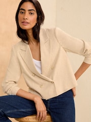 Love & Roses Beige Cropped Double Breasted Blazer With Linen - Image 4 of 4