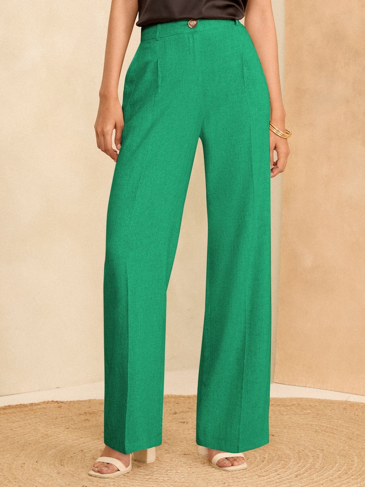 Love & Roses Green Wide Leg Tailored Wide Leg Trousers With Linen - Image 1 of 4