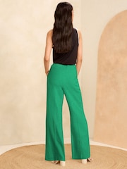 Love & Roses Green Wide Leg Tailored Wide Leg Trousers With Linen - Image 3 of 4