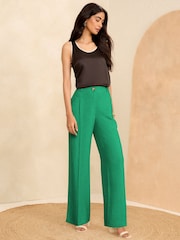 Love & Roses Green Wide Leg Tailored Wide Leg Trousers With Linen - Image 4 of 4