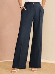 Love & Roses Navy Blue Petite Tailored Wide Leg Trousers With Linen - Image 1 of 4