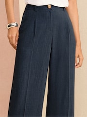 Love & Roses Navy Blue Petite Tailored Wide Leg Trousers With Linen - Image 2 of 4