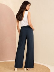 Love & Roses Navy Blue Petite Tailored Wide Leg Trousers With Linen - Image 3 of 4