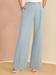 Love & Roses Blue Petite Tailored Wide Leg Trousers With Linen - Image 1 of 4