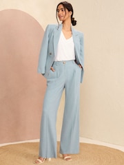 Love & Roses Blue Petite Tailored Wide Leg Trousers With Linen - Image 4 of 4