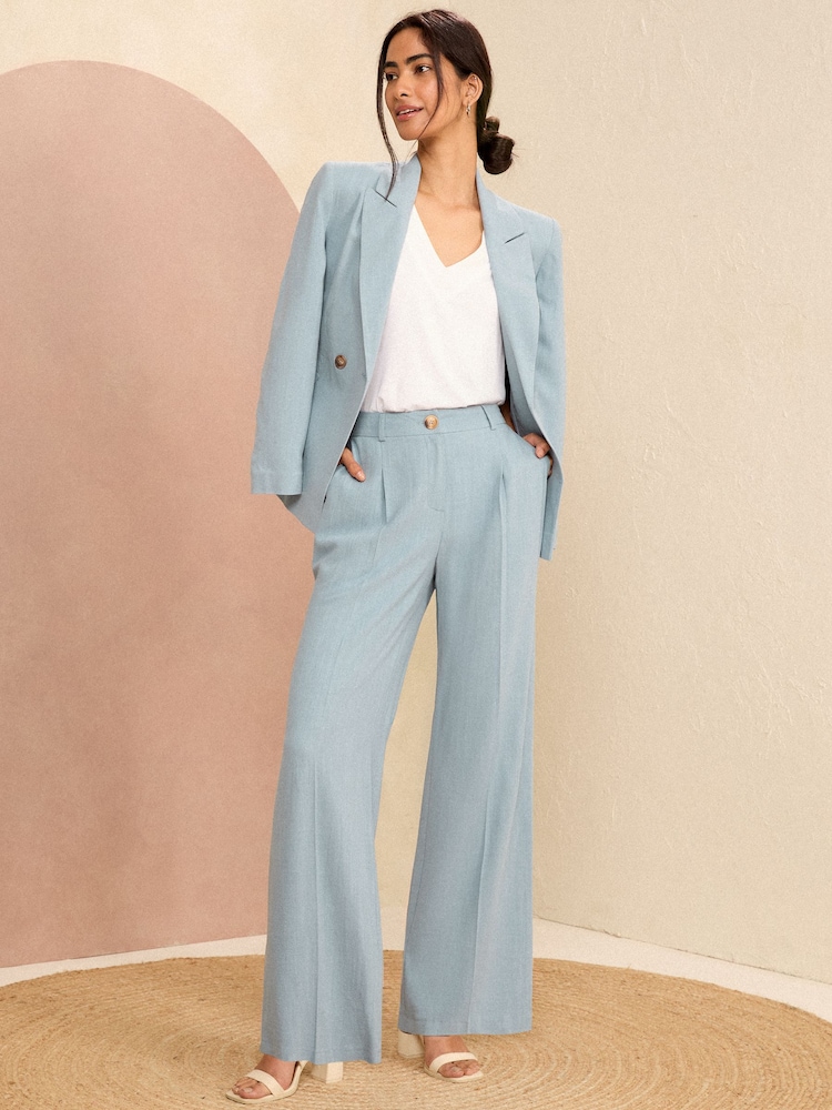 Love & Roses Blue Petite Tailored Wide Leg Trousers With Linen - Image 4 of 4