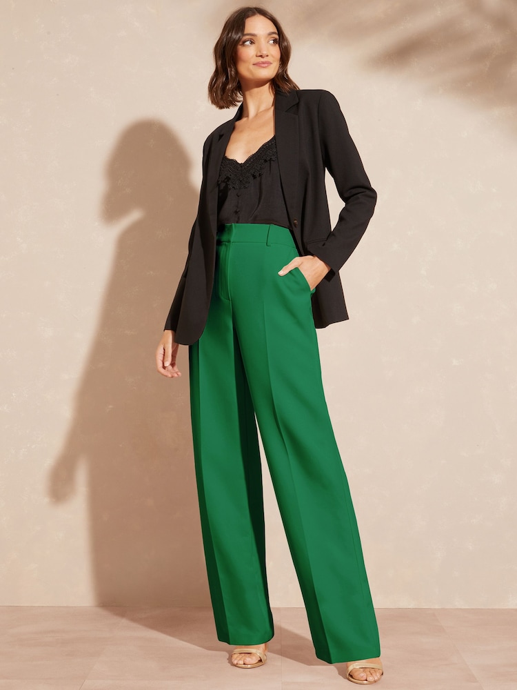 Grün - Love & Roses Tailored-Hose mit weitem Bein und hohem Bund - Bild 4 von 4 Grün - Love & Roses Tailored-Hose mit weitem Bein und hohem Bund - Bild 4 von 4
