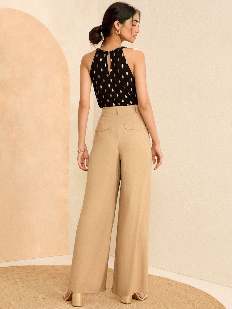 Love & Roses Stone Beige Tie Front Wide Leg Trousers - Image 2 of 4