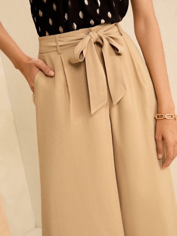 Love & Roses Stone Beige Tie Front Wide Leg Trousers - Image 4 of 4