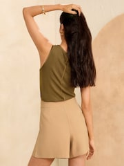 Love & Roses Stone Cream Tailored Button Shorts - Image 3 of 4