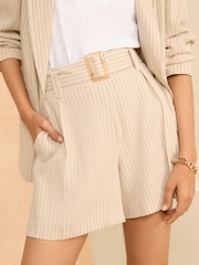 Love & Roses Pinstripe Tailored Pinstripe Belted Shorts With Linen - Image 1 of 4
