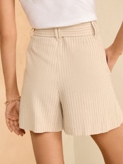 Love & Roses Pinstripe Tailored Pinstripe Belted Shorts With Linen - Image 2 of 4