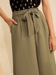 Love & Roses Khaki Green Petite Tie Front Wide Leg Trousers - Image 2 of 4