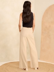 Love & Roses Ivory White Wide Leg Tailored Wide Leg Trousers With Linen - Image 3 of 4