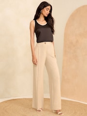 Love & Roses Ivory White Wide Leg Tailored Wide Leg Trousers With Linen - Image 4 of 4