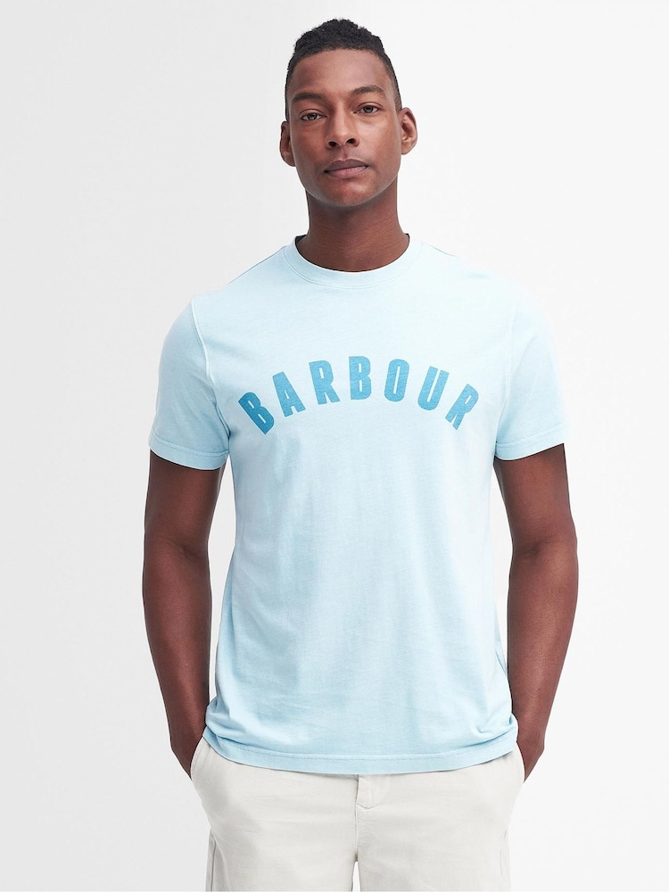 Barbour® Sky Blue 100% Cotton Terra Dye Logo T-Shirt - Image 1 of 5