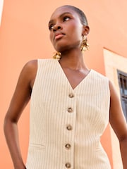 Love & Roses Ivory White Pinstripe Tailored Waistcoat With Linen - Image 1 of 4