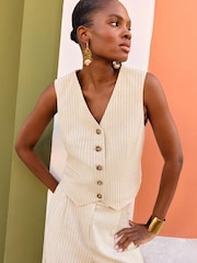 Love & Roses Ivory White Pinstripe Tailored Waistcoat With Linen - Image 2 of 4