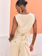 Love & Roses Ivory White Pinstripe Tailored Waistcoat With Linen - Image 3 of 4