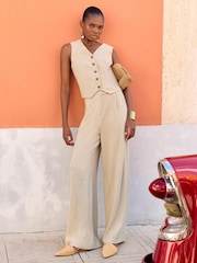 Love & Roses Ivory White Pinstripe Tailored Waistcoat With Linen - Image 4 of 4
