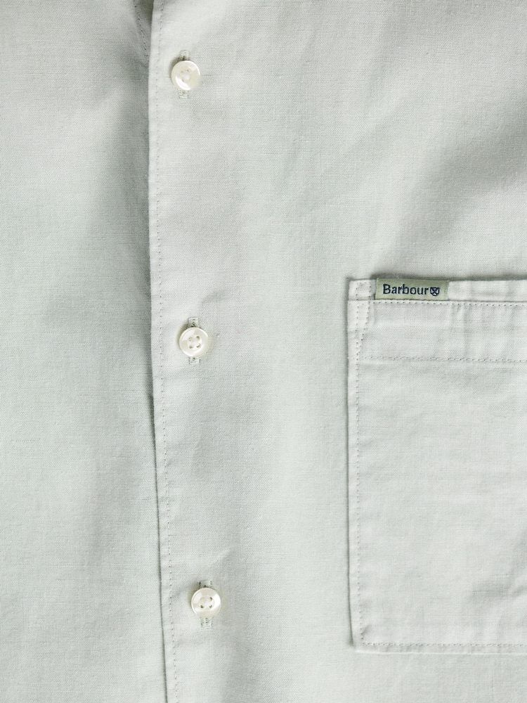 Barbour® Foam Green Terra Dye Cotton Linen Blend Short Sleeve Shirt - Image 10 of 10