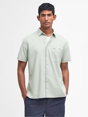 Barbour® Foam Green Terra Dye Cotton Linen Blend Short Sleeve Shirt - Image 2 of 10