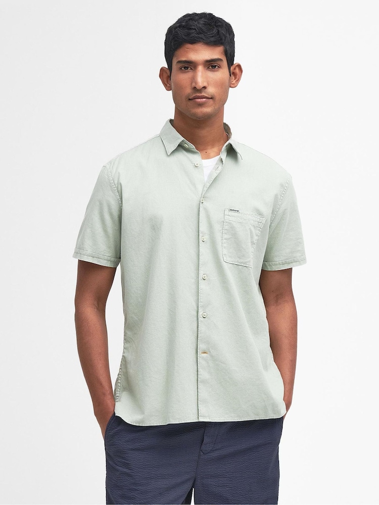Barbour® Foam Green Terra Dye Cotton Linen Blend Short Sleeve Shirt - Image 2 of 10