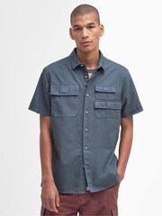 Barbour® Slate Grey Catterick Utility Short Sleeve 100% Cotton Shirt - Image 1 of 6