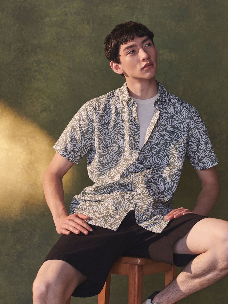 Barbour® Green Jackstone Leaf Print Short Sleeve 100% Cotton Shirt - Image 1 of 9