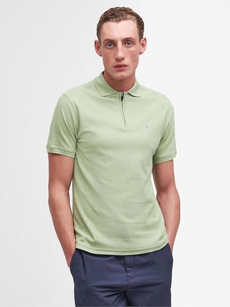 Barbour® Vintage Green Wadworth Zip Neck 100% Cotton Polo Shirt - Image 1 of 6