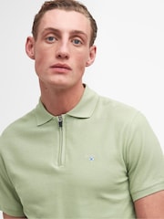 Barbour® Vintage Green Wadworth Zip Neck 100% Cotton Polo Shirt - Image 4 of 6