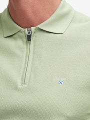Barbour® Vintage Green Wadworth Zip Neck 100% Cotton Polo Shirt - Image 5 of 6