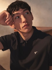 Barbour® Navy Blue Wadworth Zip Neck 100% Cotton Polo Shirt - Image 4 of 8