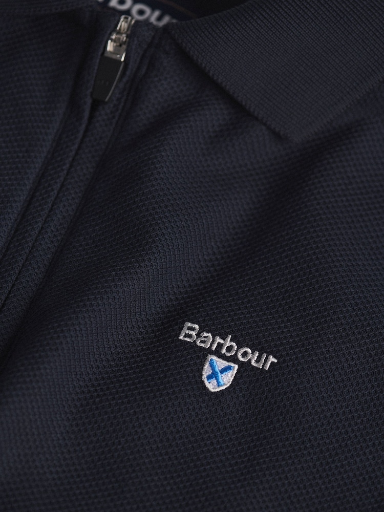 Barbour® Navy Blue Wadworth Zip Neck 100% Cotton Polo Shirt - Image 8 of 8