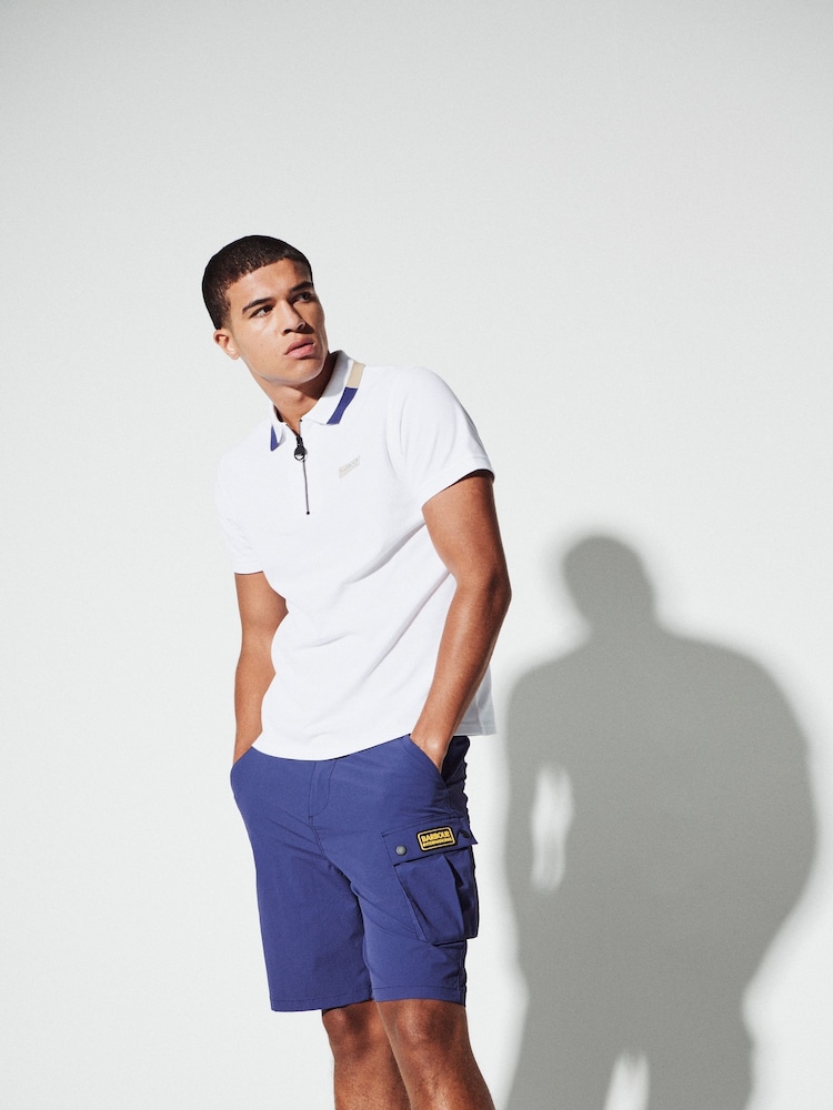 Barbour® International 100% Cotton Smith Zip Neck White Polo Shirt - Image 1 of 6
